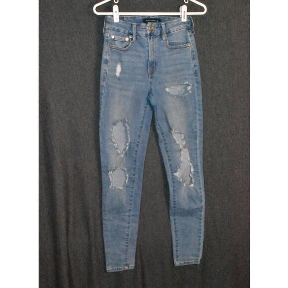 Aeropostale High Rise Curvy Jegging Women's 2 Distressed Ripped Denim Jeans Blue - Picture 1 of 9